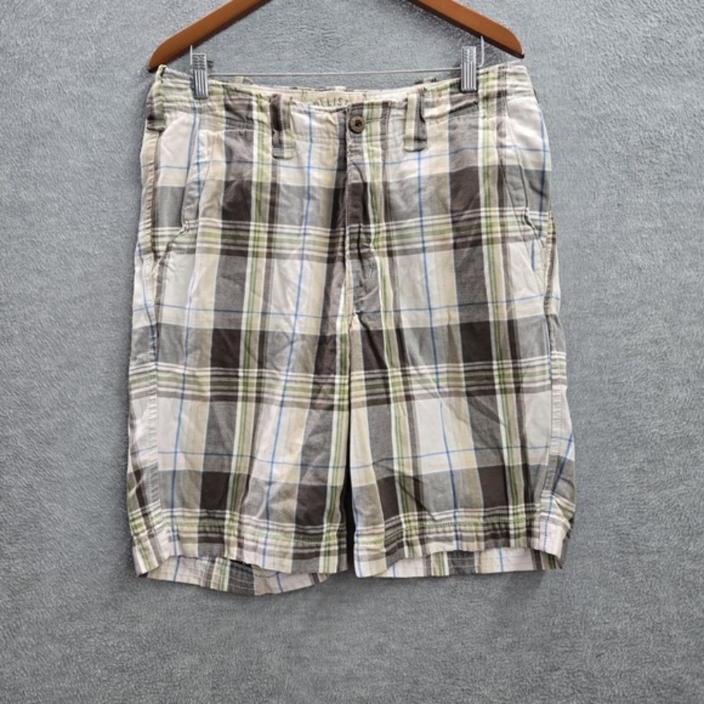 Hollister Men Shorts 32 Brown Embroidered Bermuda‎ Plaid Grunge Skater Y2K 10"